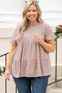 Plus Size Eyelet Pattern Ruffle Sleeve Babydoll Top